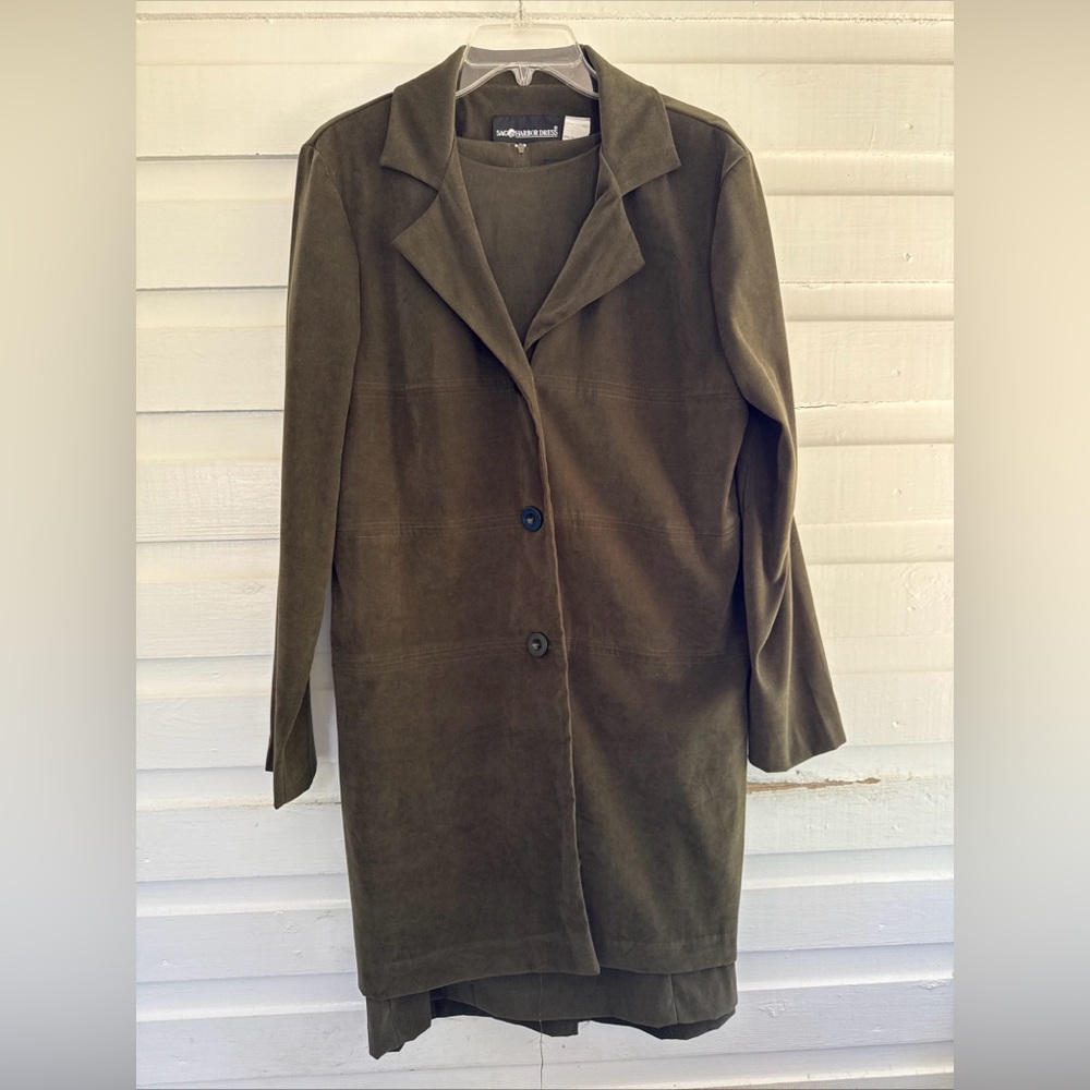 Sag Harbor Size 12 Olive Green 2 PC Tank Dress with Trench Style Jacket Coat